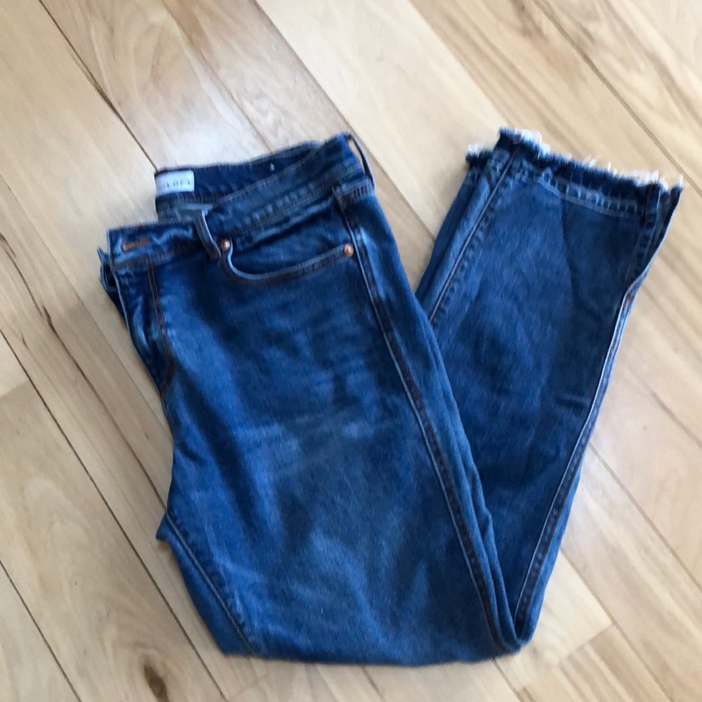 Loft size 10 raw hem dark wash jeans